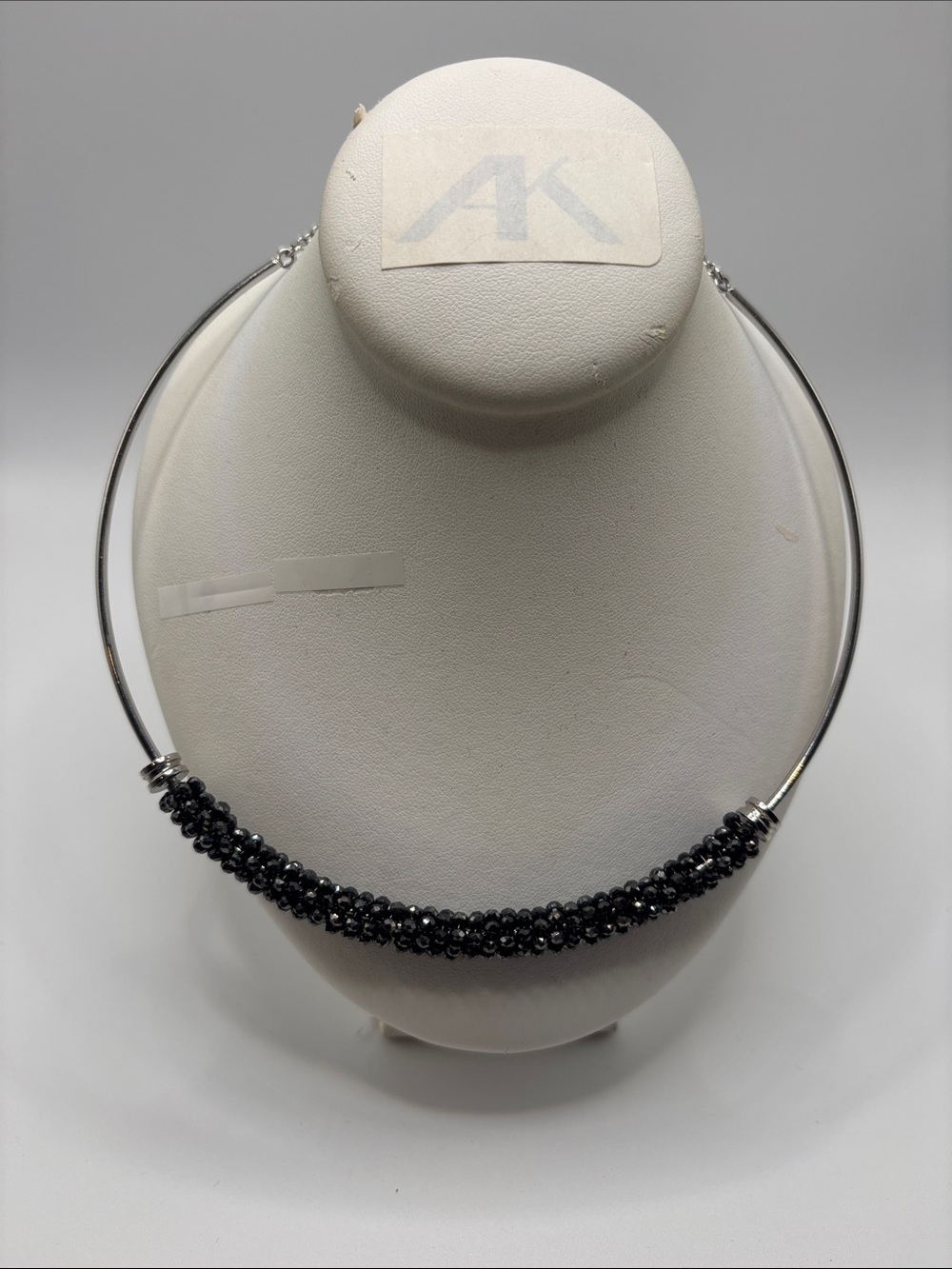 Silver-Tone Choker Necklace with Black Beaded Accent